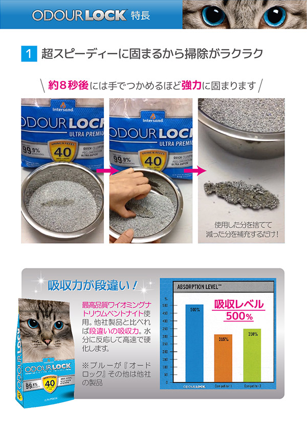 圧倒的な消臭効果、40日間消臭を持続！】 猫砂 オードロック 6kg ナチュラルペットフードのお店「ペットバル」ボッシュ ドッグフード正規販売店